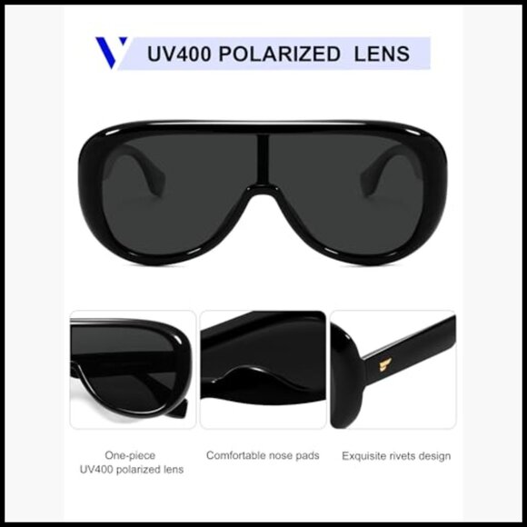 Oversized Aviator Square Sunglasses Polarized Lens Retro Futuristic Mask Shades main image 6